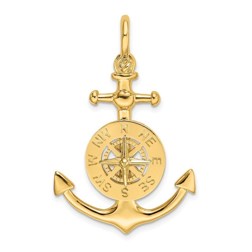 14k Yellow Gold 3-D Small Anchor w Compass Necklace Charm Pendant Gift for Dad